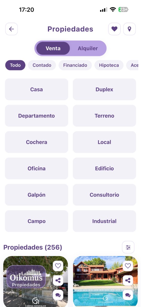 Filtros de propiedades