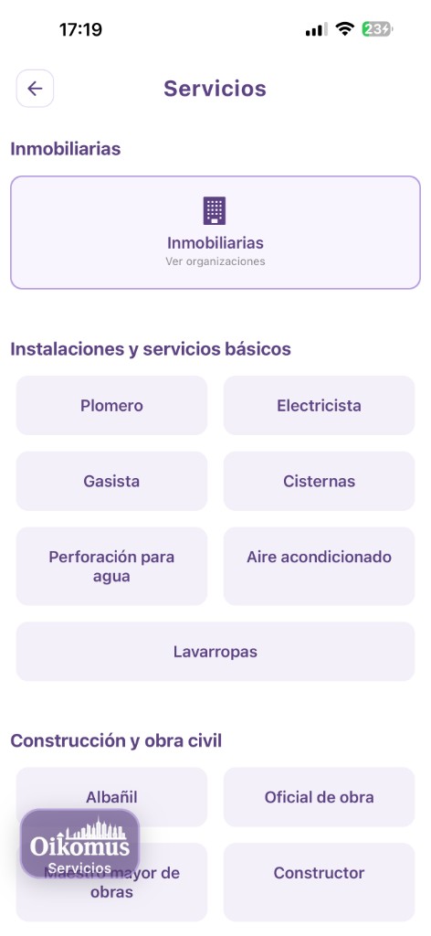 Categorías de servicios